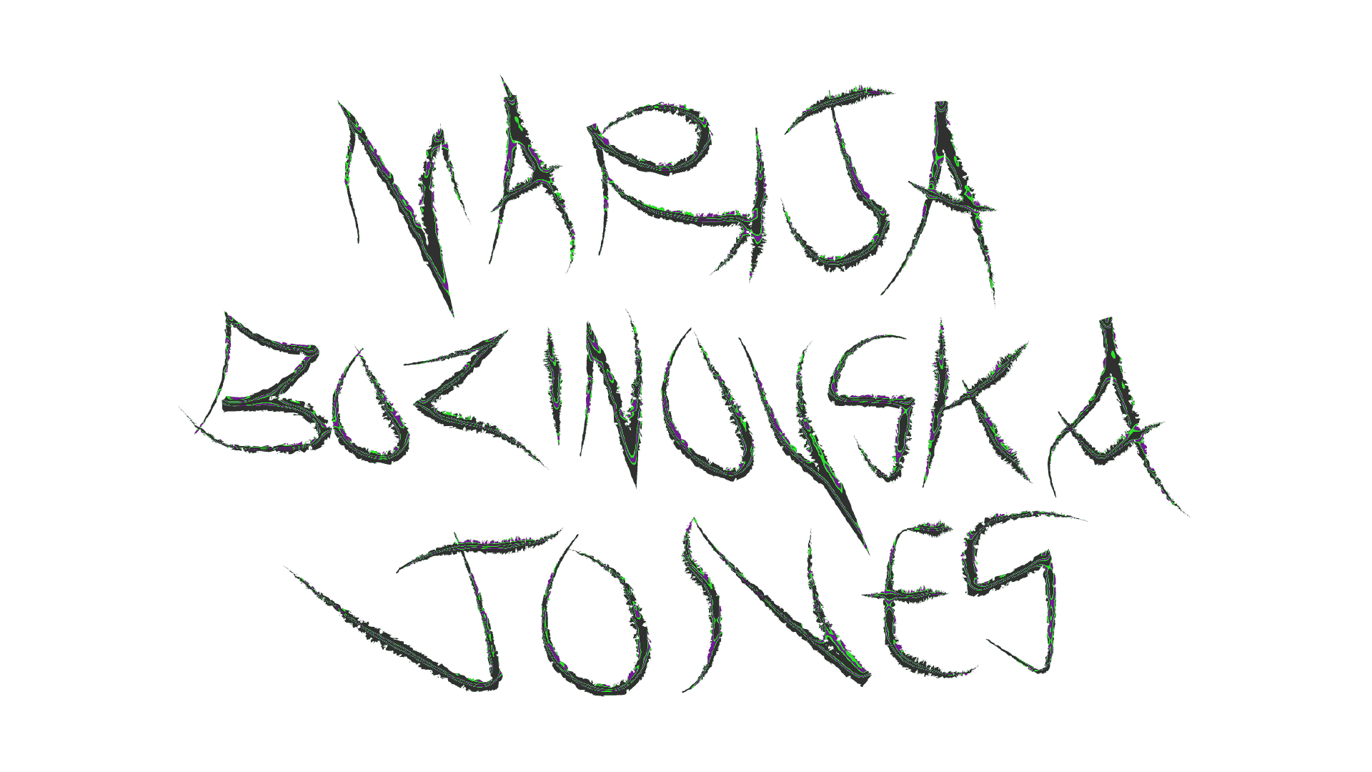 White metalic shiny text reading Marija Bozinovska Jones